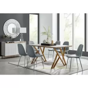 Taranto Oak Effect Dining Table and 6 Grey Corona Faux Leather Dining Chairs with Silver Legs Diamond Stitch - Elephant Grey