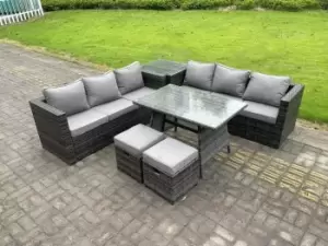 Fimous 6 Seater Outdoor Dark Grey Wicker PE Rattan Lounge Complete Sofa Set with Side Table and 2 Stools