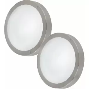 Loops - 2 pack IP44 Outdoor Wall Light Round Stainless Steel 11W LED Porch Lamp