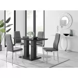 Furniturebox UK - Furniturebox Imperia 4 High Gloss Black Modern Dining Table and 4 Grey Milan Faux Leather Dining Chairs With Silver Legs Diamond