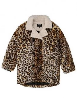 DKNY Girls Oversized Faux Fur Leopard Coat, Print, Size 12 Years, Women