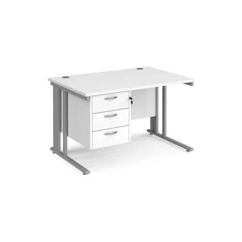 Office Desk Rectangular Desk 1200mm With Pedestal White Top With Silver Frame 800mm Depth Maestro 25 MCM12P3SWH