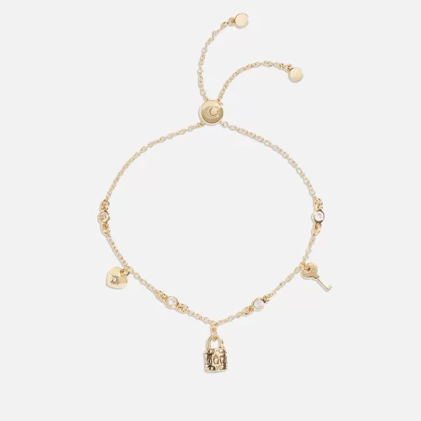 Coach Iconic Gold-Toned Brass Mini Charm Slider Bracelet