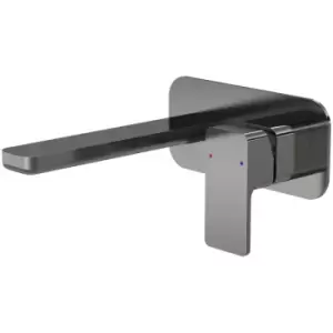 Windon Brushed Gunmetal Wall Mounted 2 Tap Hole Basin Mixer with Plate - WIN728 - Brushed Gun Metal - Nuie