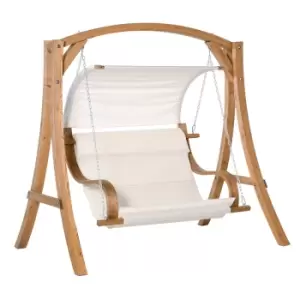 Outsunny Wooden Porch A-frame Swing Chair W/ Canopy And Cushion For Patio Garden