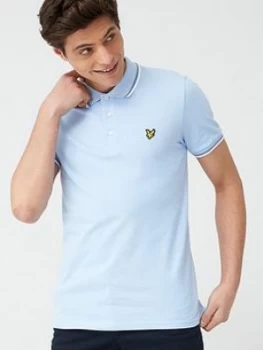 Lyle & Scott Seasonal Tipped Polo Shirt - Light Blue/White Size M Men