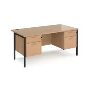 Office Desk Rectangular Desk 1600mm With Double Pedestal Beech Top With Black Frame 800mm Depth Maestro 25 MH16P22KB