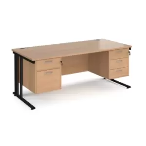 Office Desk Rectangular Desk 1800mm With Double Pedestal Beech Top With Black Frame 800mm Depth Maestro 25 MCM18P23KB