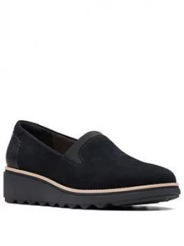 Clarks Sharon Dolly Slip On Wedge Suede Shoe - Black Suede, Size 5, Women