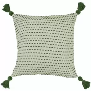 Furn - Ezra Stitch Embroidered Tasselled Cushion Cover, Sage, 50 x 50 Cm