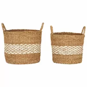 Interiors By Ph Round Seagrass Baskets, Natural / White, Set Of 2