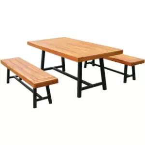 3 Pieces Acacia Wood Picnic Dining Set Outdoor Indoor Furniture Natural - Natural wood finish - Outsunny