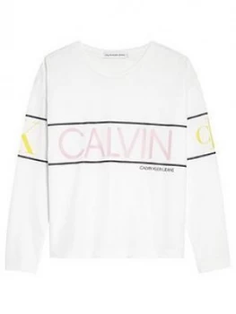 Calvin Klein Jeans Girls Long Sleeve Logo T-Shirt, White, Size Age: 8 Years, Women