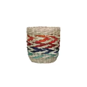 Seagrass Plant Basket, Rainbow Striped Design