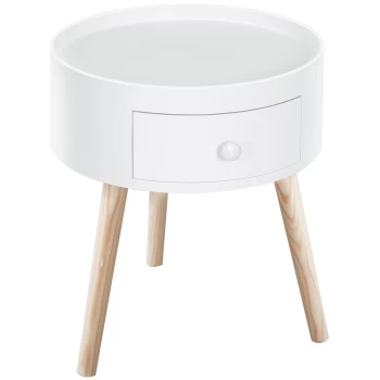 HOMCOM Modern Round Coffee Table Wooden Side Table Living Room Storage Unit w/ Drawer Wood Leg - White AOSOM UK