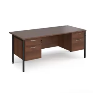 Office Desk Rectangular Desk 1800mm With Double Pedestal Walnut Top With Black Frame 800mm Depth Maestro 25 MH18P22KW