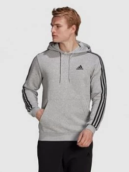 adidas 3-stripe Fleece Hoody, Medium Grey Heather, Size 2XL, Men