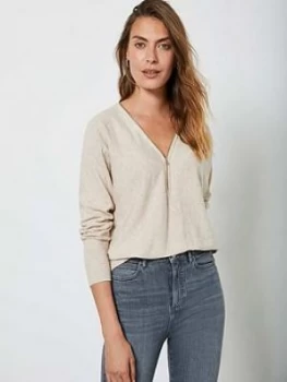 Mint Velvet Zip Front Batwing Jumper - Neutral