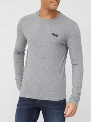 Superdry Orange Label Embroidered Long Sleeve Top- Grey Marl, Size S, Men