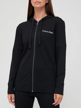 Calvin Klein Branded Zip Through Lounge Hoodie - Black Size M Women