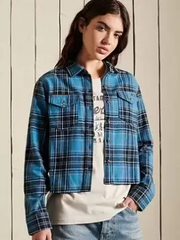 Superdry Heritage Cropped Check Shirt - Blue Size 10, Women