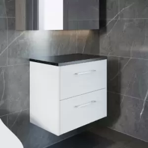 Juno Wall Hung 2-Drawer Vanity Unit with Sparkling Black Worktop 600mm Wide - White Ash - Hudson Reed