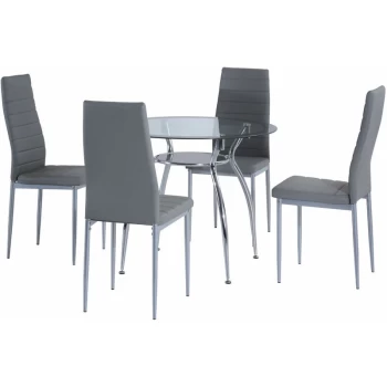 Homcom - 5pcs Dining Room Set Table Chairs Contemporary Modern Furniture Tempered Glass (Grey)