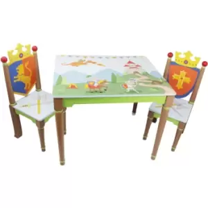 Teamson Kids - Fantasy Fields Childrens Knights Dragons Kids Wooden Table & Chairs Set TD-11837A - Green