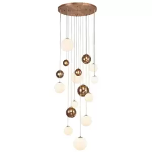 Ceiling Cluster Pendant, 16 x G9, Antique Copper, Opal & Copper Glass - Luminosa Lighting