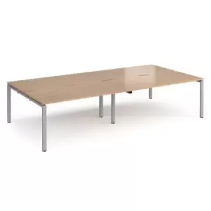 Bench Desk 4 Person Rectangular Desks 3200mm Beech Tops With Silver Frames 1600mm Depth Adapt