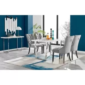 Furniture Box Kylo White High Gloss Dining Table and 4 Grey Pesaro Black Leg Chairs