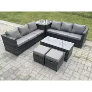 Fimous 6 Seater Outdoor Dark Grey Rattan Lounge Complete Sofa Set with Coffee Tables and 2 Stools