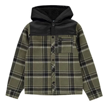 Firetrap Flannel Shirt Junior Boys - Olive/Blk Lined