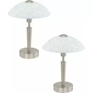 2 pack Table Lamp Colour Satin Nickel Shade White With Decor Satin Glass E14 60W