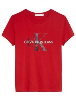 Calvin Klein Jeans Girls Short Sleeve Monogram T-Shirt, Red, Size Age: 10 Years, Women