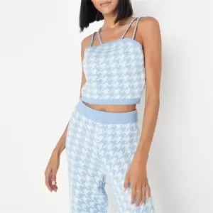 Missguided Co Ord Houndstooth Strappy Knit Crop Top - Blue