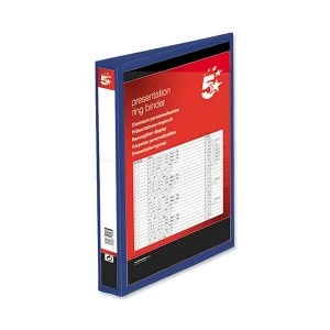 5 Star Presentation Ring Binder PVC 4 D-Ring 38mm Size A4 Blue Pack 10