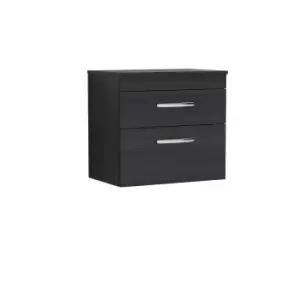 Nuie Athena 600 Wall Hung 2-drawer Vanity & Worktop - Black Woodgrain