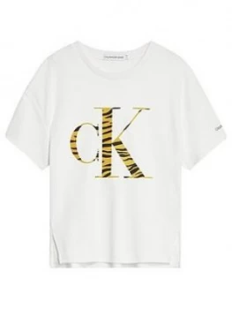 Calvin Klein Jeans Girls Animal CK Flock T-Shirt, White, Size Age: 10 Years, Women