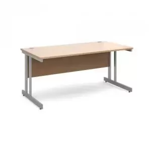 Momento straight desk 1600mm x 800mm - silver cantilever frame, beech