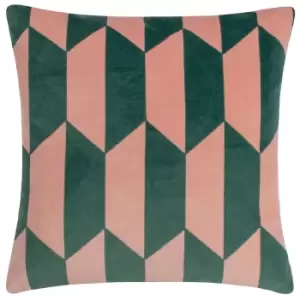 Kalho Geometric Velvet Cushion Pink/Green, Pink/Green / 45 x 45cm / Polyester Filled