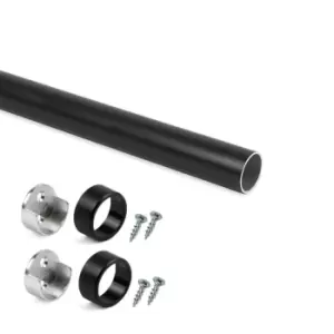 Moderix Wardrobe Rail Round Aluminium Black Finish with End Supports - Size 400m