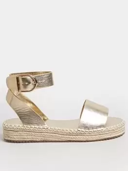 Yours Extra Wide Fit Flatform Espadrille Gold, Size 6, Women