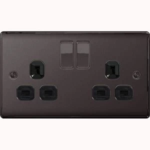 BG Nexus Metal Black Nickel Double 2 Gang Plug Socket Black insert 13A - NBN22B