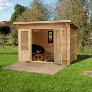 Forest Garden Harwood 3X2 Toughened Glass Pent Loglap Solid Wood Cabin With Double Door - Assembly Service Included