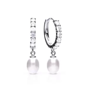 Diamonfire Silver Zirconia Hoop Earrings With Pearl Drop