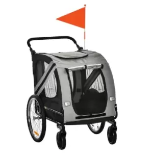 Pawhut 2-in-1 Dog Bike Trailer W/ Universal Wheel Reflector & Flag - Grey