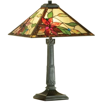 Interiors Lelani - 2 Light Medium Table Lamp Dark Bronze, Tiffany Glass, E27