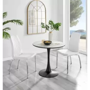 Furniture Box Elina White Marble Effect Round Dining Table and 2 White Isco Chairs