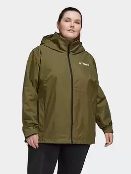 adidas Terrex Multi Rain.rdy Two-layer Rain Jacket (plus Size), Green, Size 4X, Women